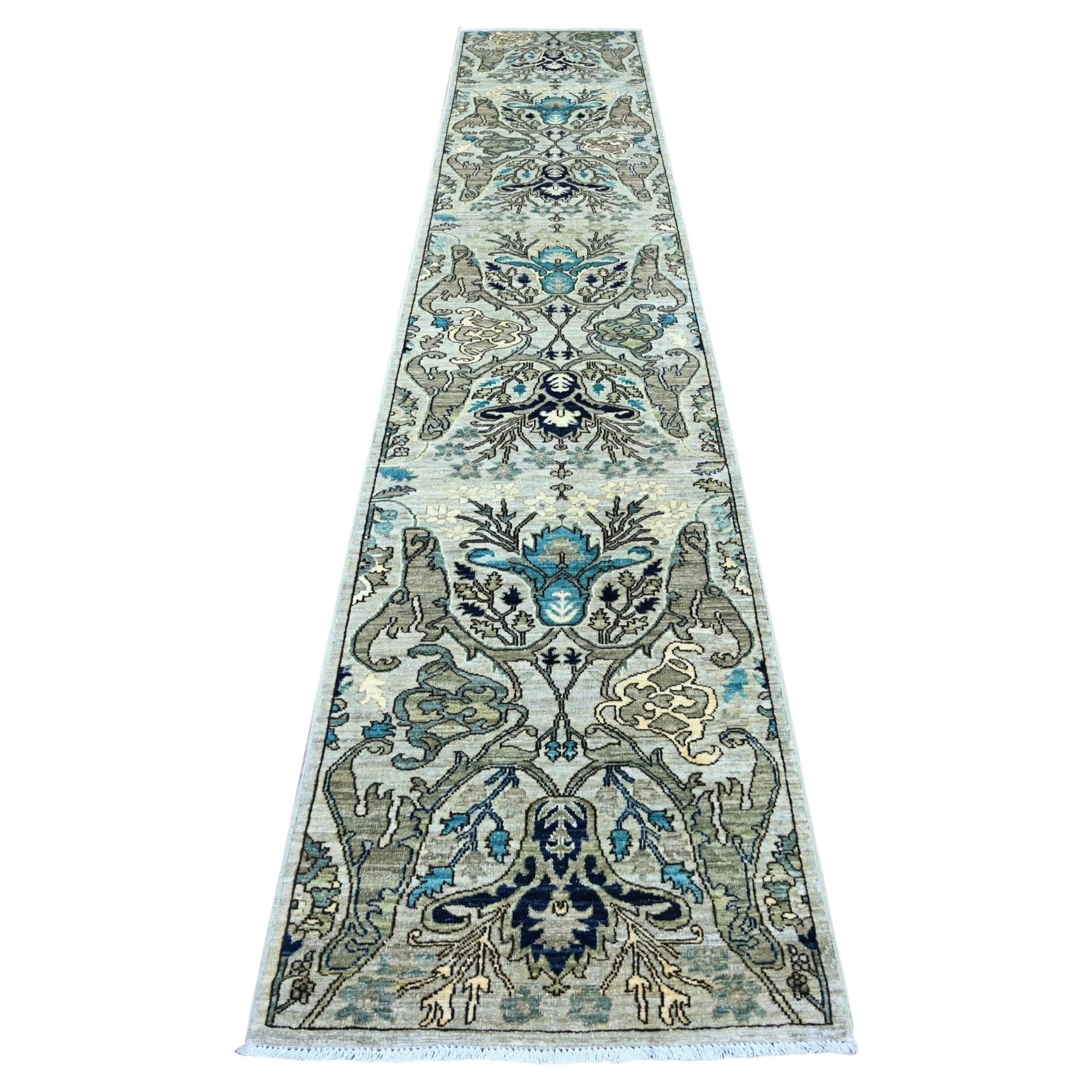 2'7"x14'2" Stone Gray Bijar Garus Design Hand Knotted Wool Runner Oriental Rug