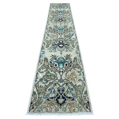 2'7" x 14'2" (ca. 81 cm x 432 cm) – handgeknüpfter Woll-Läufer im Bijar-Garus-Design, steingrau