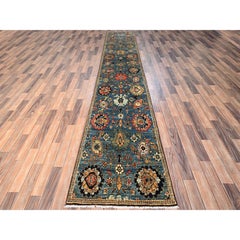 2'7"x14'7" Blue Northwest Persian All Over Design Hand Knotted Wool Runner Rug