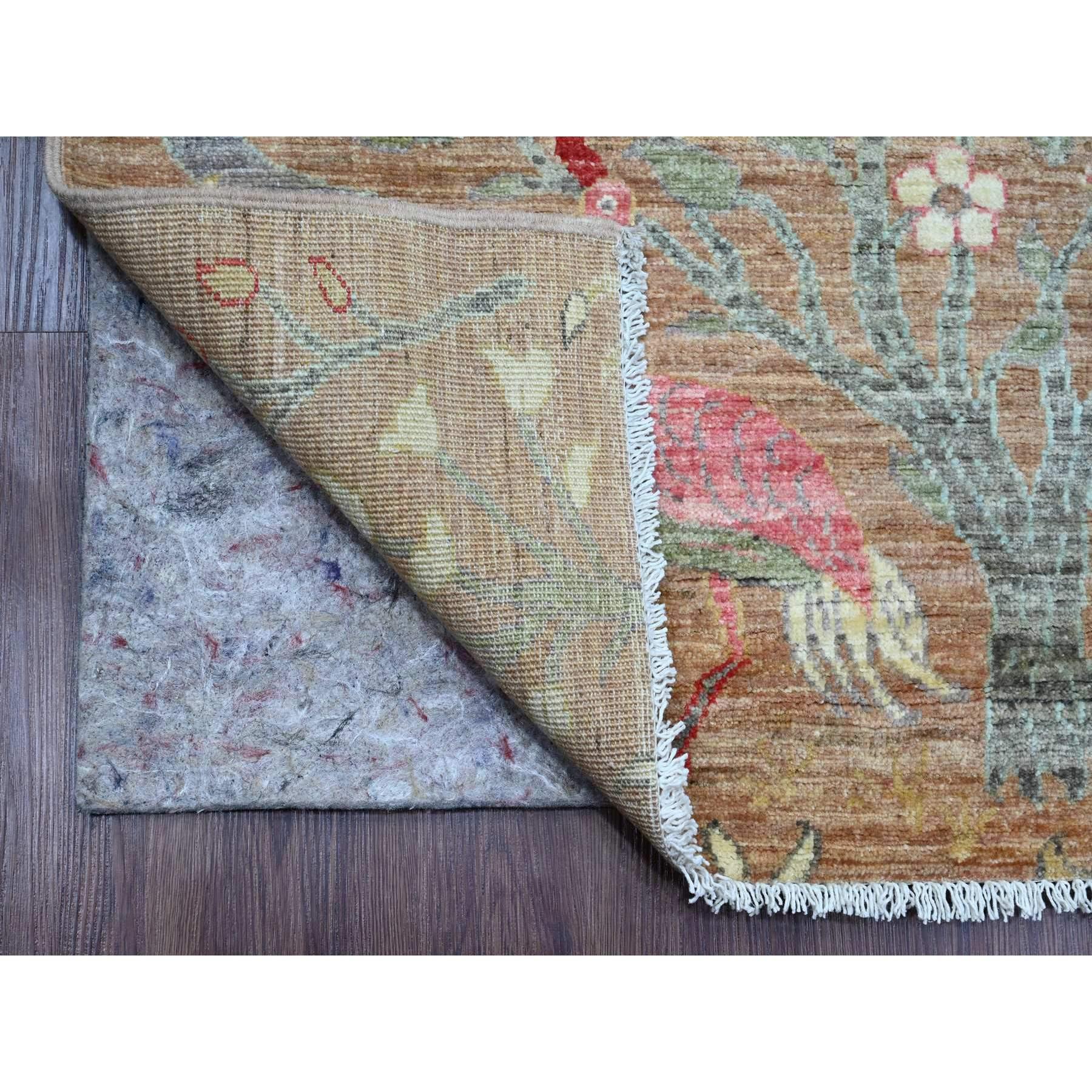 Tawny Brown, Afghan Peshawar with Birds of Paradise Design, Hand Knotted, Soft Wool, Natural Dyes, XL Runner, Oriental Rug
Primary materials: Wool
Latex: No Pile 
height: 0.25 Inches
Style: Transitional
Primary color: Brown
Secondary colors: Blue,