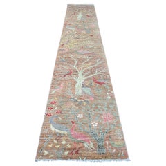 2
7"x15
Brown Afghan Peshawar Birds Design Hand Knotted Soft Wool Runner Rug