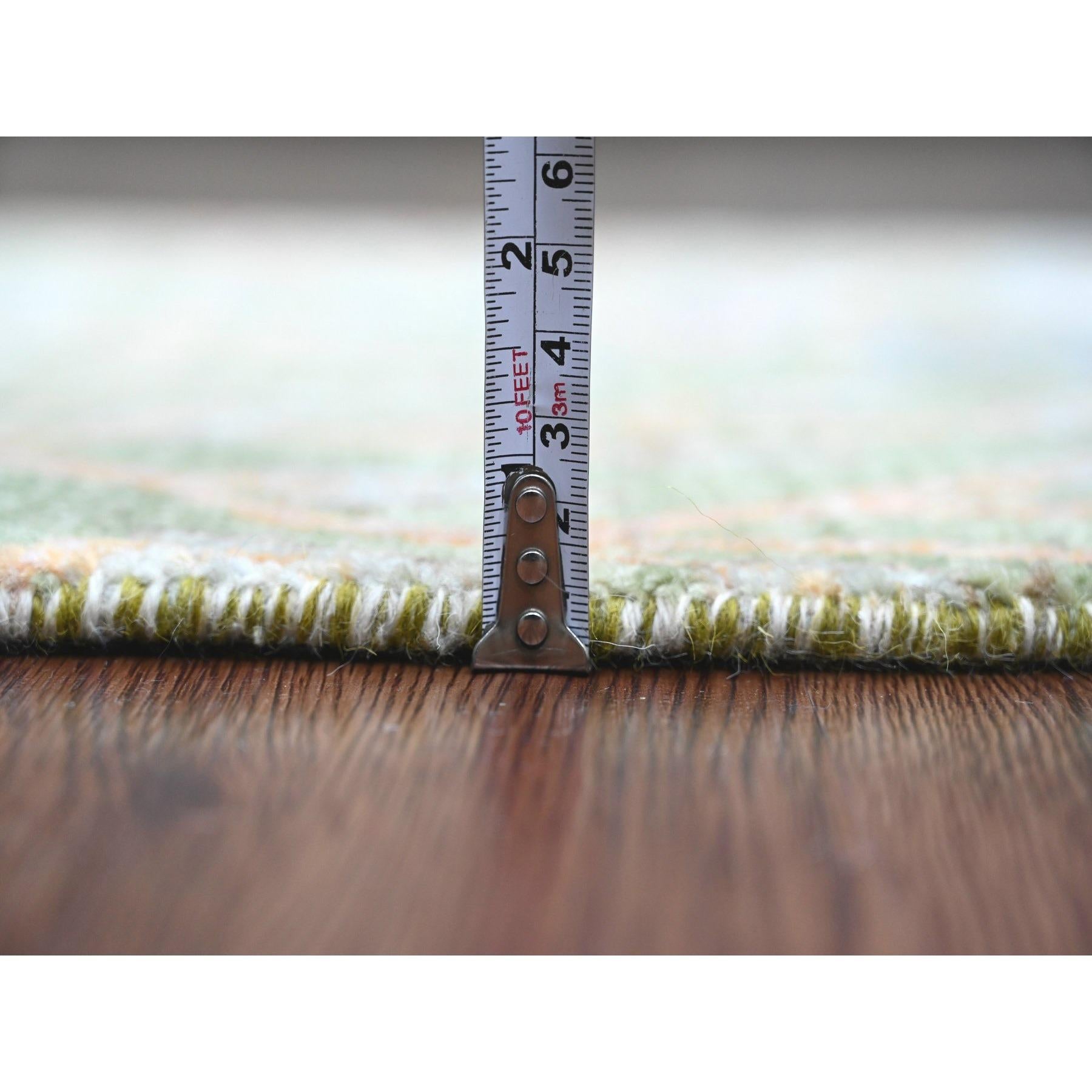 Annodato a mano Tappeto Runner annodato a mano in lana verde Peshawar Birds of Paradise Design 2'7 