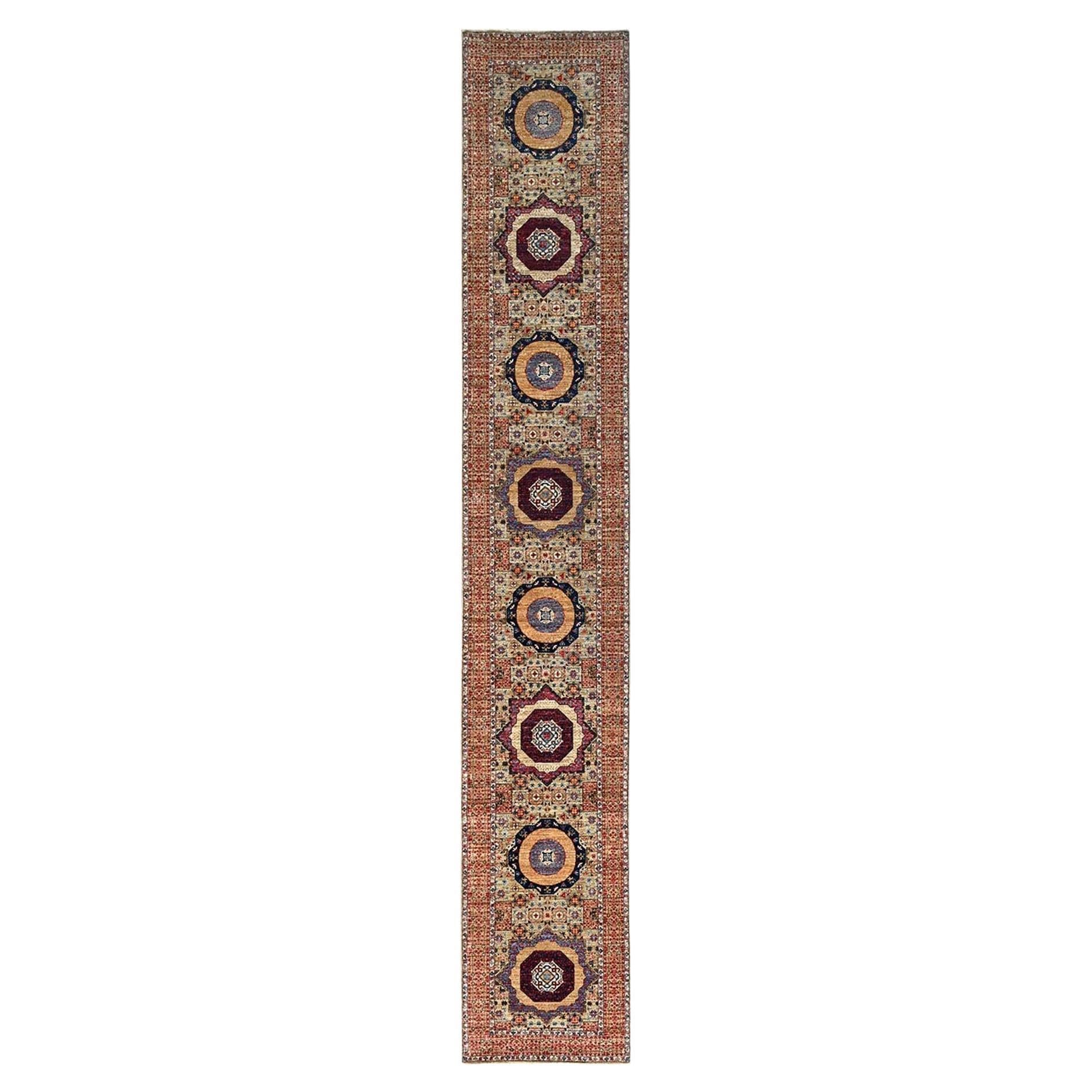 2'7 "x15'10" Brown 200 KPSI 14th Century Mamluken Dynasty Muster Wolle Läufer Teppich im Angebot