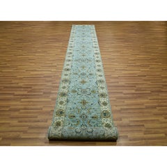 2'7"x15'10" Porcelain Blue Wool Hand Knotted Shah Abbas XL Runner Oriental Rug