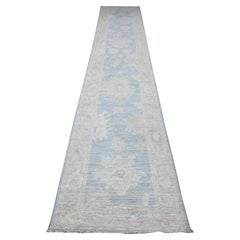 2'7"x15'3" Queen Blue Hand Knotted Angora Oushak XL Runner Oriental Rug