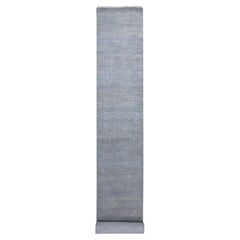 2'7"x15'5" Blue Modern Grass Design Gabbeh Wool and Silk Hand Knotted Runner Rug