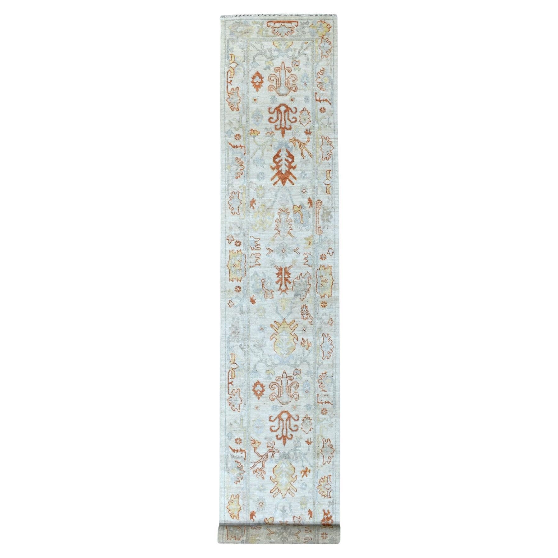 2'7"x15'7" Hand Knotted Ivory Angora Oushak Pure Wool Oriental XL Runner Rug
