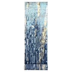 2'7 "x15'9" Laine et soie bleue Design Modernity Rugs noués à la main XL Runner Rug