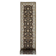 2'7 "x15'9" Marrone Rajasthan All Over Leaf Design Lana e Seta annodato a mano Rugs