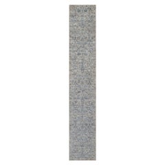 2'7'x15'9" Rice White Tapis de course en laine et soie, noué à la main, Sickle Leaf Design