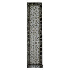 2'7 "x16' Bone White Half Wool and Half Silk Runner Rajasthan Hand Knots Rugs