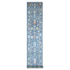 2'7"x16' Denim Blue Afghan Angora Oushak Natural Dyes XL Runner Oriental Rug