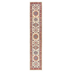 2
7"x16
Ivory Hand Knotted All Wool Kazak with Medallions Design XL Runner Rug