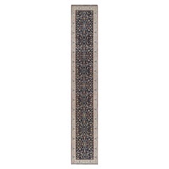 2'7"x16' Polo Blue Nain with Floral Design Wool and Silk Hand Knotted Rug