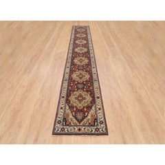 2'7"x16' Red Hand Knotted Antiqued Fine Heriz Hand Spun Wool XL Runner Rug