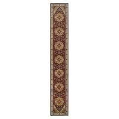 2'7"x16' Roter handgeknüpfter, antiker, feiner, handgesponnener, XL-Läufer aus Wolle, XL