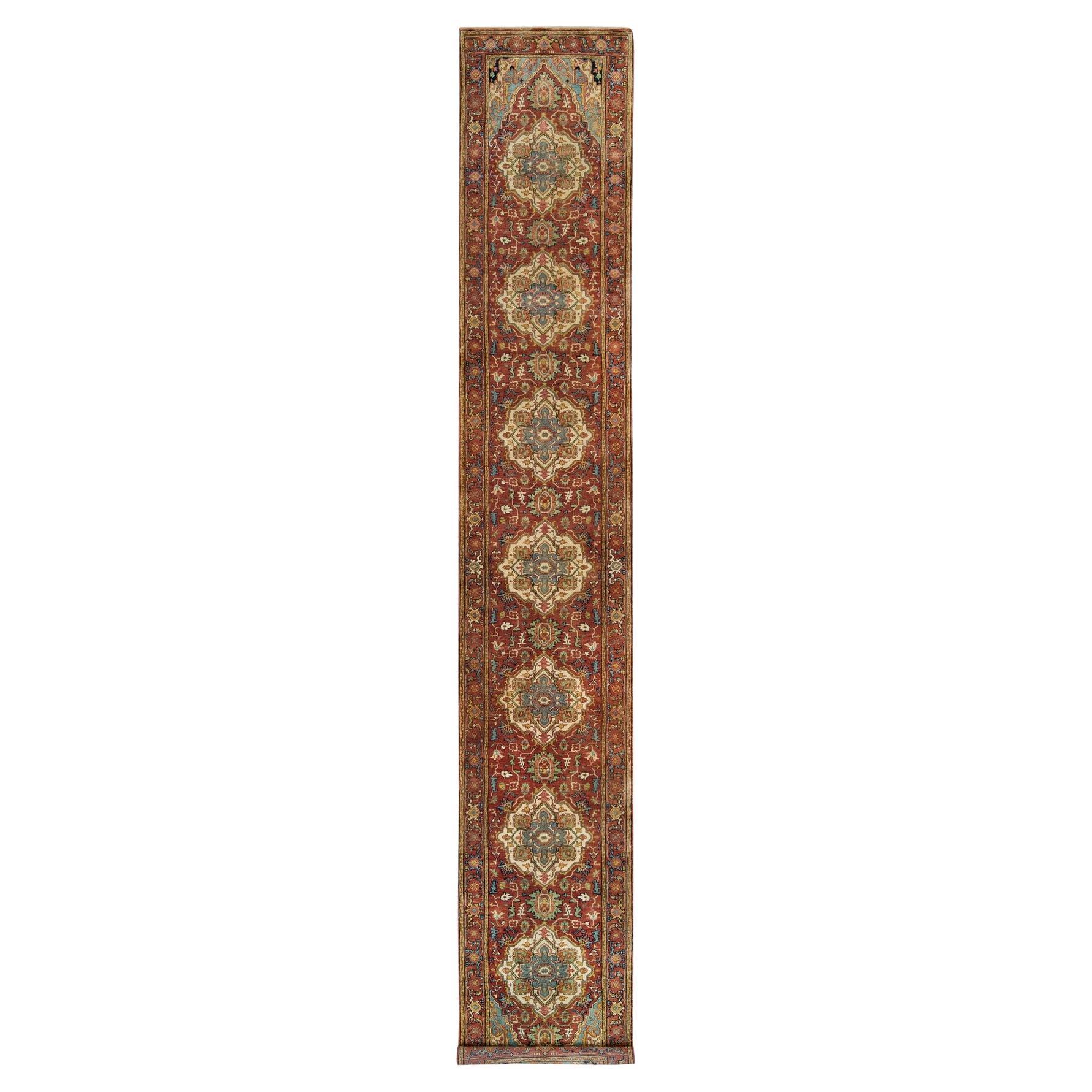 2'7"x16'2" Terracotta Red Hand Knotted Heriz Re-Creation Soft Wool XL Runner Rug For Sale