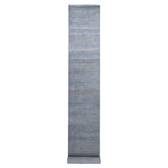2'7 "x16'4" Tappeto Runner in Lana e Seta Blu Denim Annodato a mano con Design/One Moderno