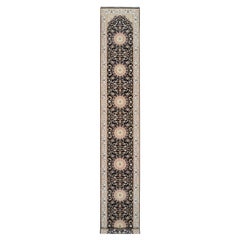 2'7 "x16'4" Midnight Blue annodato a mano Nain Flower Design 250 Knots Rugs