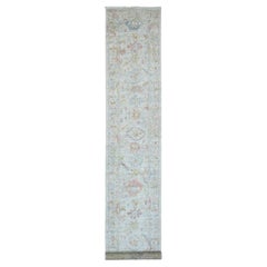 2'7"x16'8" White Afghan Angora Oushak Leaf Design Hand Knotted Wool Runner Rug