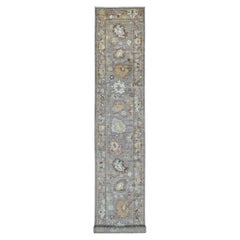 2'7"x17'2" Beaver Brown Hand Knotted Angora Oushak Pure Wool Runner Oriental Rug