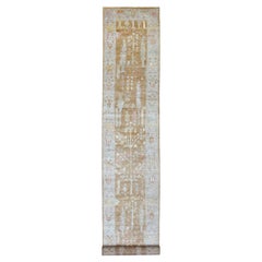 2'7"x17'2" Tapis de course XL en laine molletonnée à la main Almond Brown Angora Oushak
