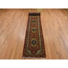 2'7"x17'7" Brick Red Antiqued Heriz Hand Spun Wool Hand Knotted XL Runner Rug
