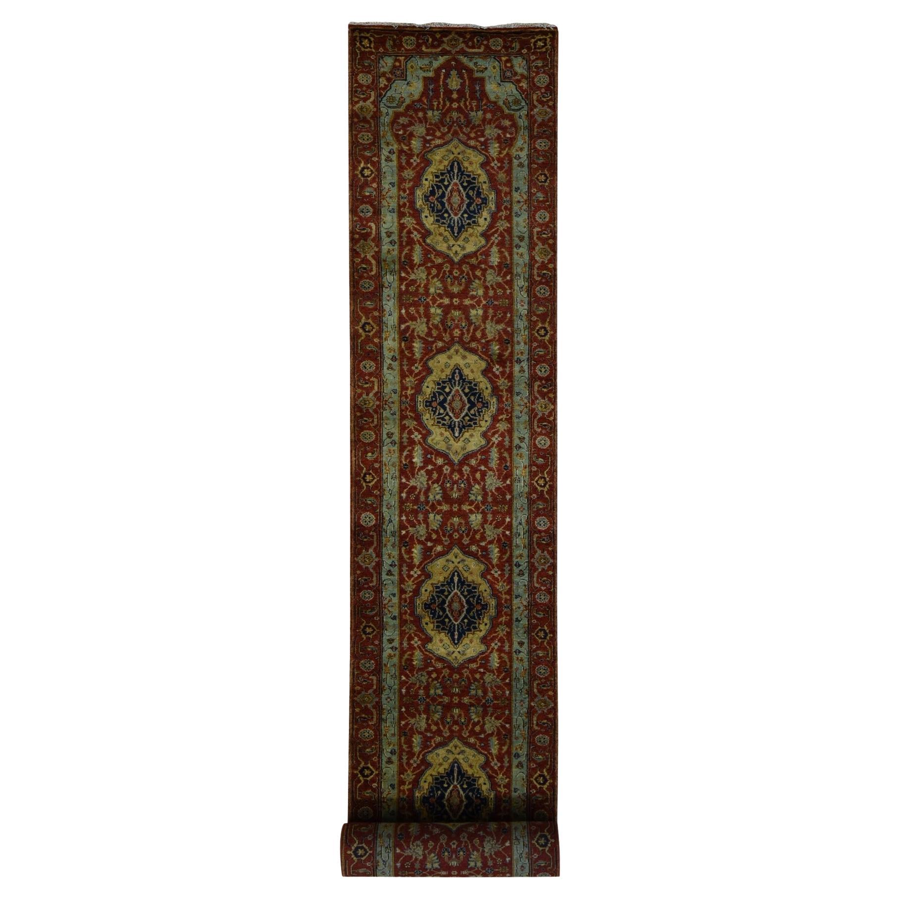 2
7"x17
7" Brick Red Antiqued Heriz Hand Spun Wool Hand Knotted XL Runner Rug For Sale