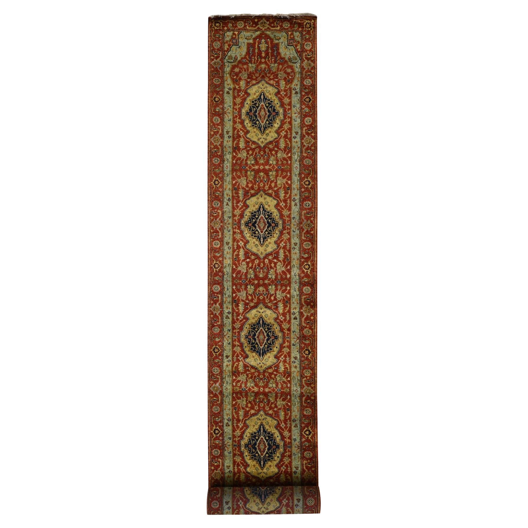 2'7"x17'7" Lava Falls Red XL Antiqued Heriz Hand Knotted Runner Oriental Rug For Sale