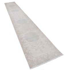 2.7x18 ft Hand-Knotted Long Runner Rug. Soft-Toned Corridor Rug for Hallway