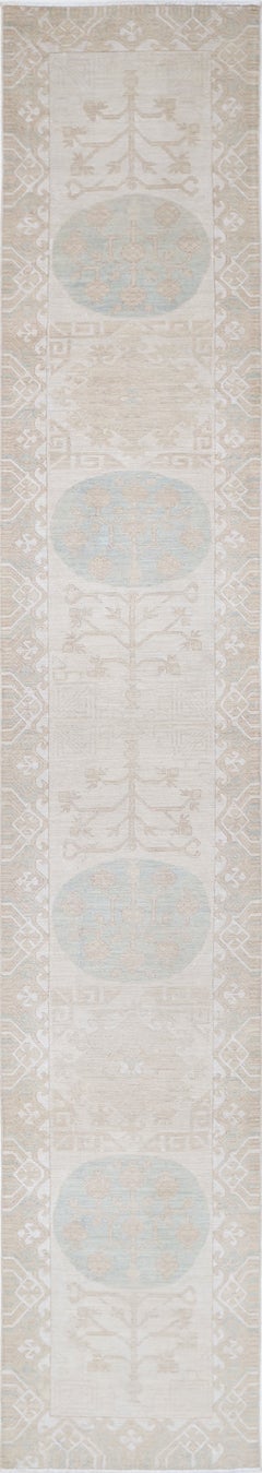 2.7x18 ft Hand-Knotted Long Runner Rug. Soft-Toned Corridor Rug for Hallway