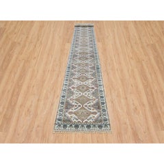 2'7"x18' Ivory Wool Hand Knotted Flower Rosettes Border XL Runner Oriental Rug