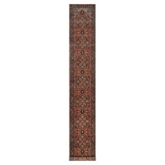 2'7"x18' Red Antiqued Fine Heriz Re-Creation Hand Knotted Soft Wool Runner Rug