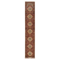 2'7"x18' Red Hand Knotted Fine Heriz Re-Creation Organic Wool XL Runner Rug