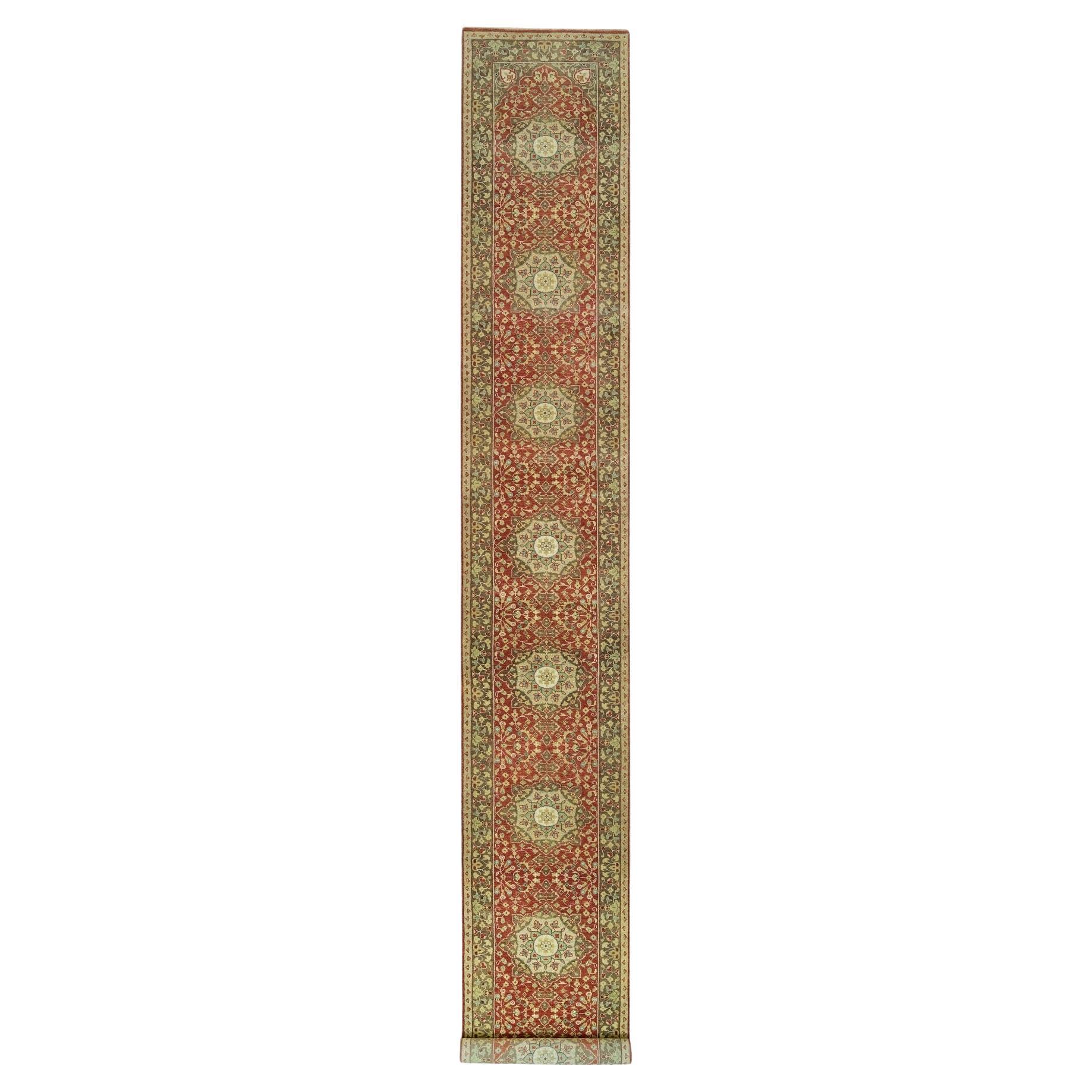 2'7"x18' Rufous Red Tabriz Haji Jalili Design Hand Knotted Wool XL Runner Rug For Sale