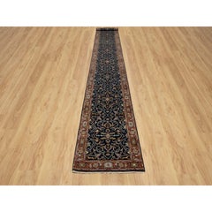 2'7"x18'1" Blue Antiqued Heriz Re-Creation Hand Knotted Pure Wool XL Runner Rug