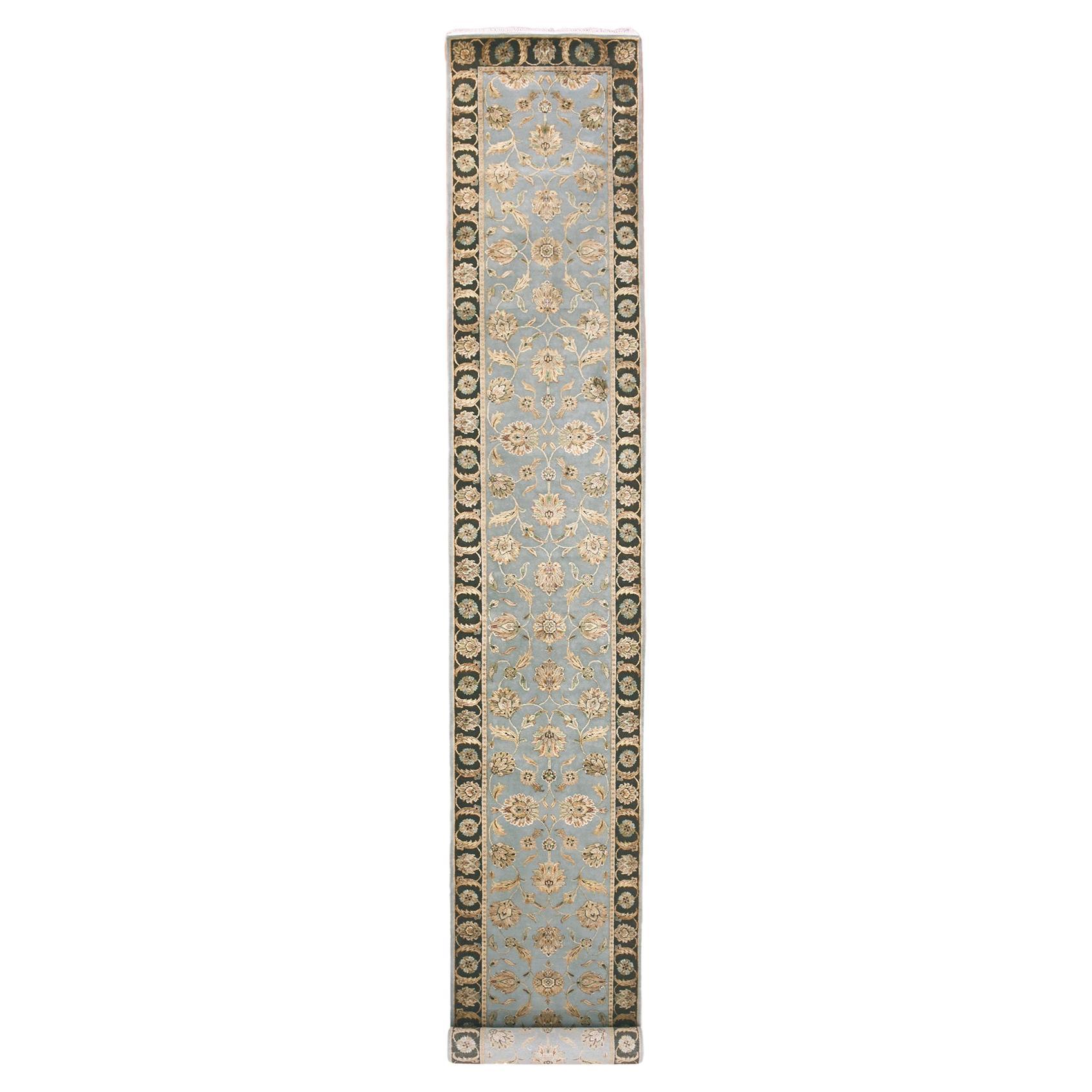 2'7 "x18'2" Graue Seide und Wolle handgeknüpft Rajasthan Design XL Läufer Teppich