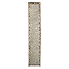 2'7 "x18'2" Graue Seide und Wolle handgeknüpft Rajasthan Design XL Läufer Teppich