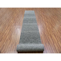 2'7"x18'5" Gray Hand Knotted Modern Grass Design Undyed Wool XL Runner Rug