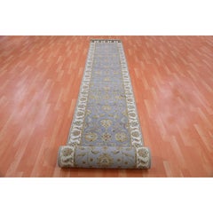 2'7"x18'8" Santorini Blue Rajasthan Hand Knotted Wool Silk Design XL Runner Rug