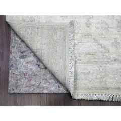 2'7"x18'9" White Hand Knotted Washed Out Peshawar Leaf Design Wool Runner Rug