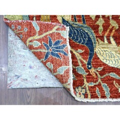 2'7"x19'9" Red Peshawar Birds of Paradise Design Hand Knotted Wool Runner Rug