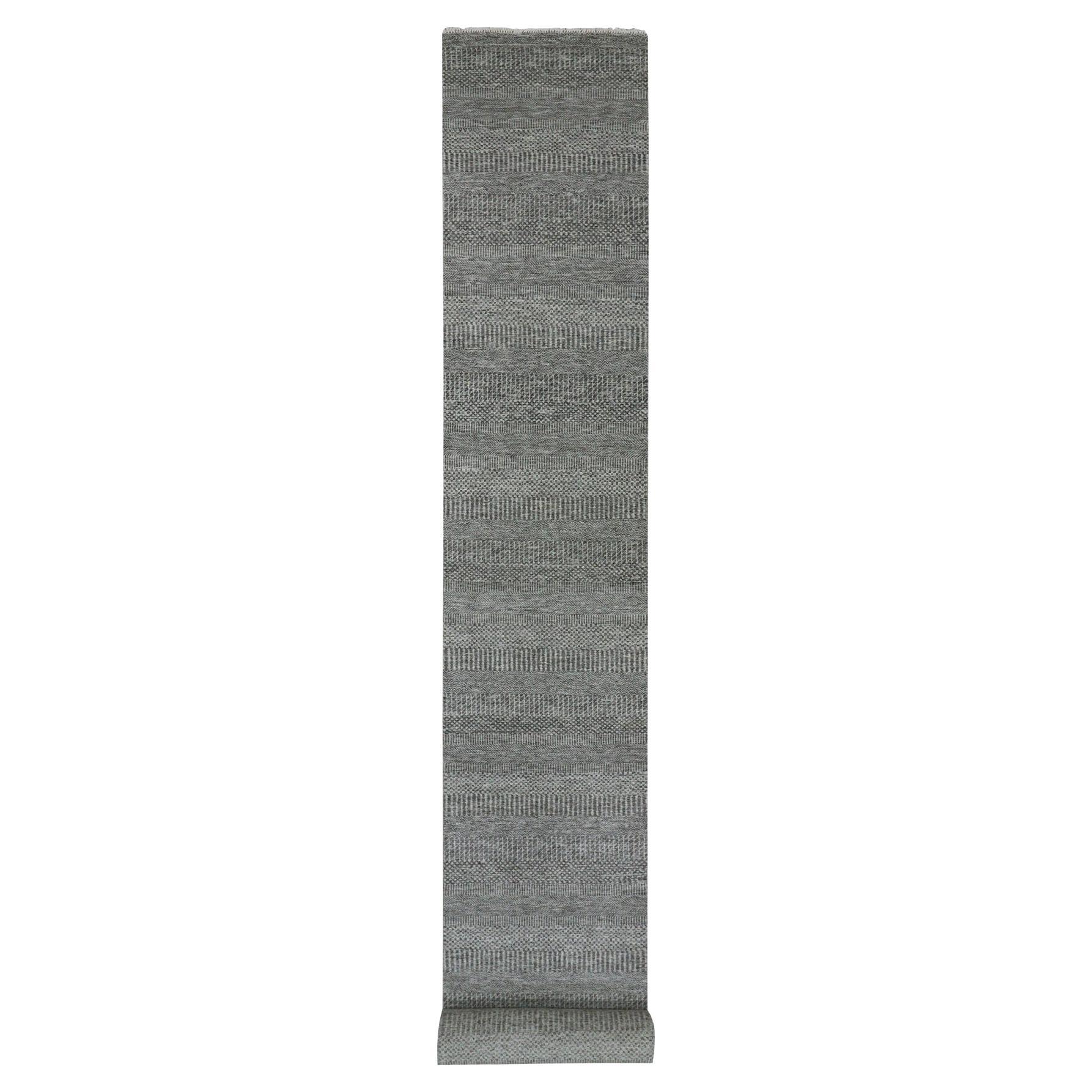 2'7"x20' Cloudburst Gray Grass Undyed Wool Hand Knotted XL Runner Oriental Rug