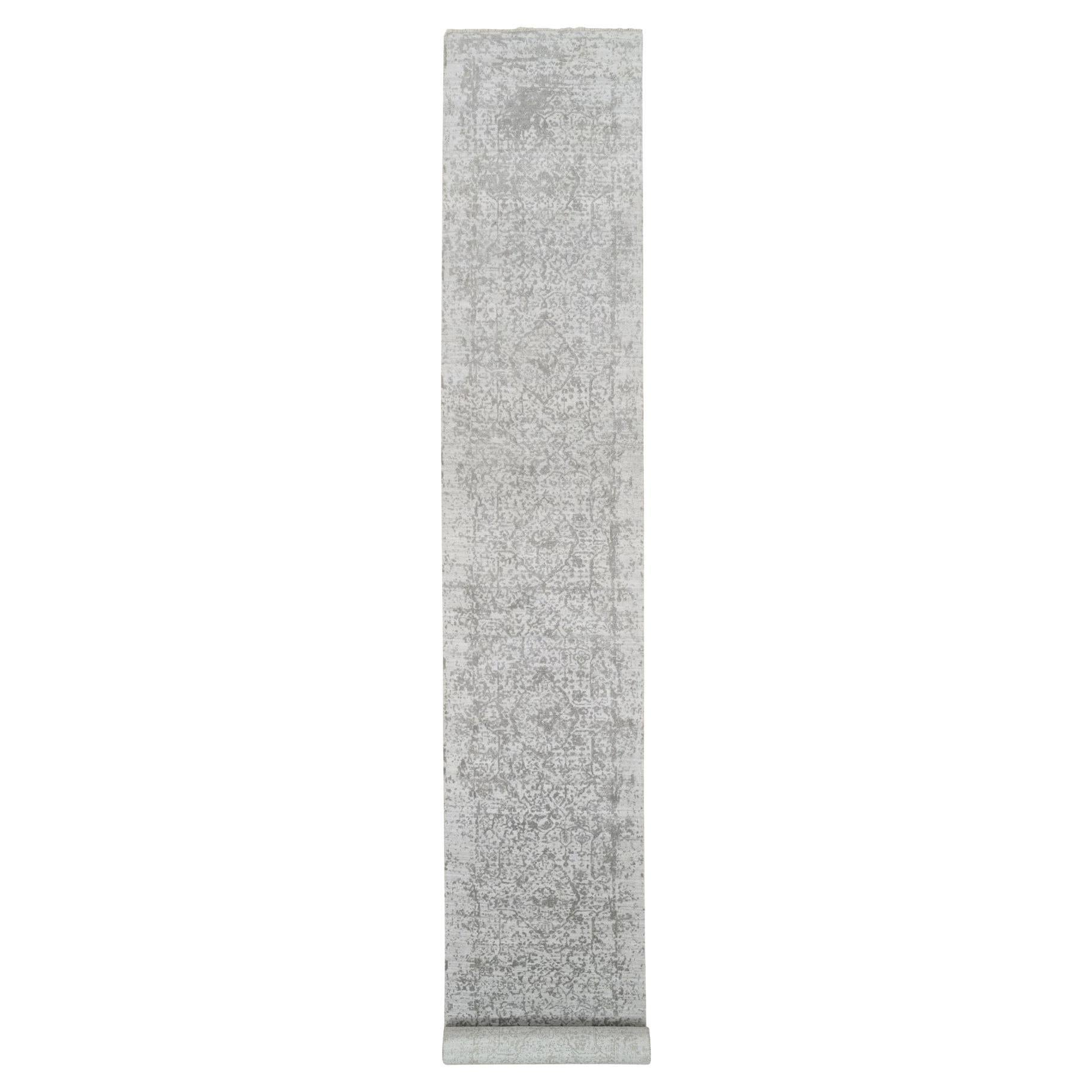 2'7 "x20' Gris, laine et soie Broken Persian Design, noué à la main, tapis de course XL