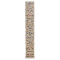 2'7 "x20'2" Blanco Diseño Hoja de Hoz Seda con Lana Alfombra de Correr XL Anudada a Mano