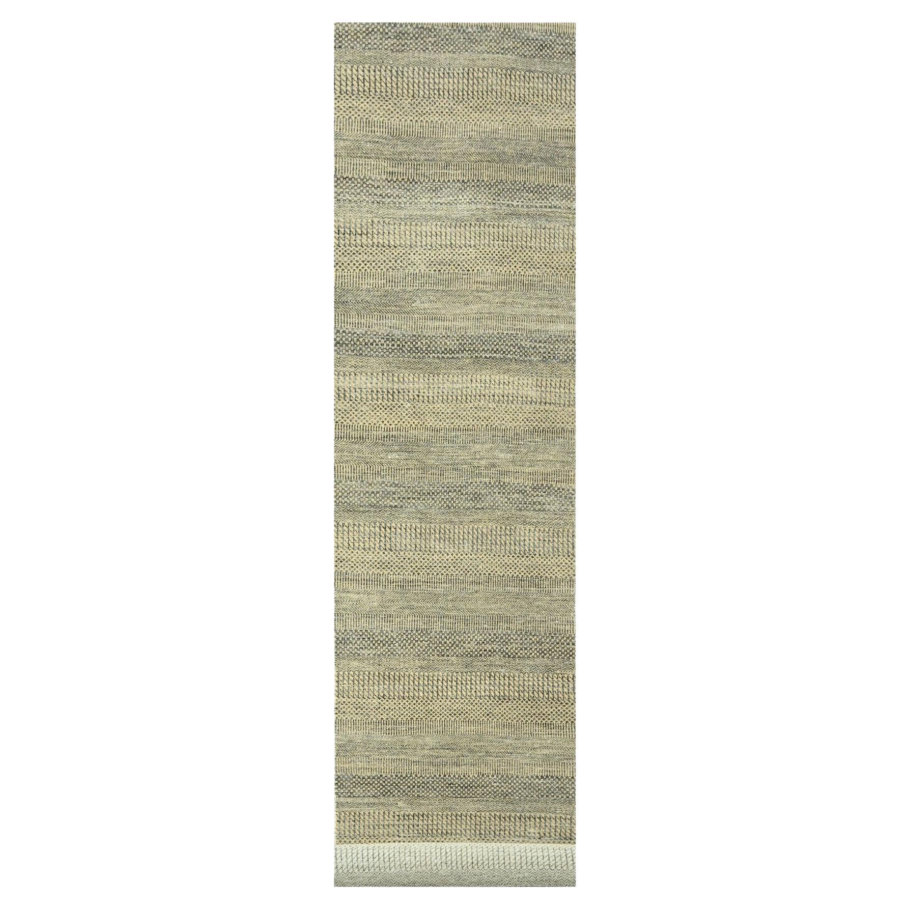 2'7 "x20'4" Khaki Brown Modern Grass Design Tappeto Runner in lana e seta annodato a mano