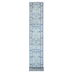2'7"x21'4" Gray Luxurious Wool Sickle Leaf Design Hand Knotted XL Runner Rug