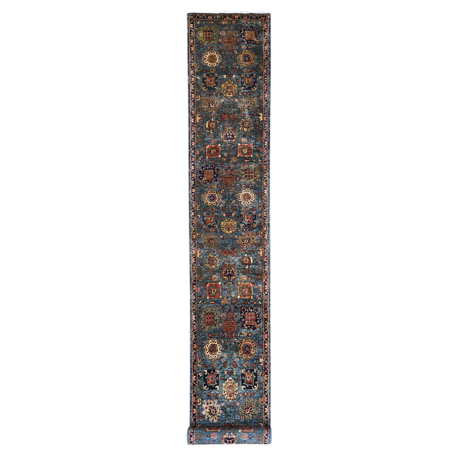 2'7 "x21'5" Tapis de course en laine nouée à la main bleu Northwest Persian All Over Design