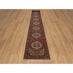 2'7 "x21'7" Rojo Antiguo Fina Alfombra Heriz Re-Creación Anudada a Mano de Lana Suave para Correr