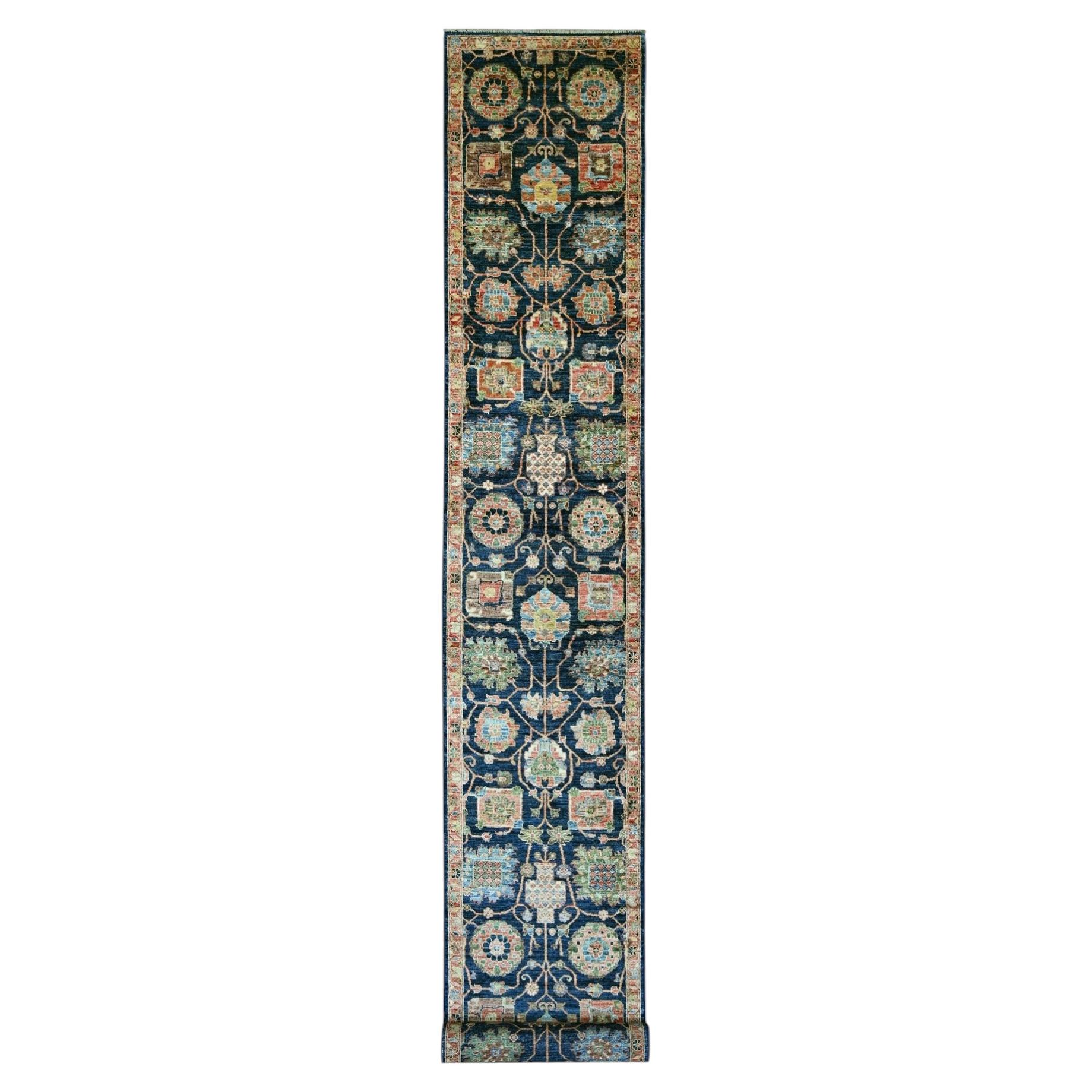 2'7"x21'8" Blue Northwest Persian All Over Design Hand Knotted Wool Runner Rug For Sale